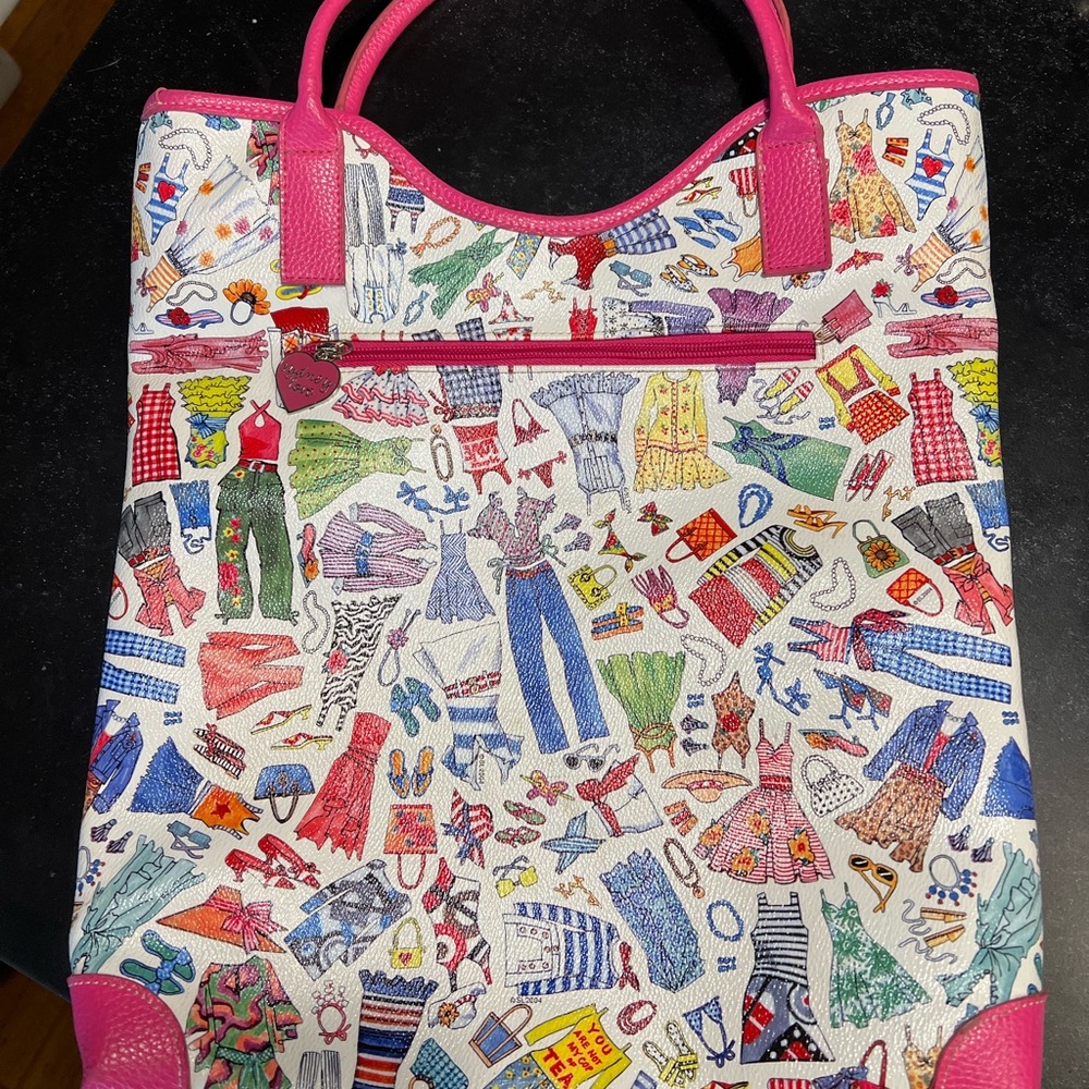 Sydney Love Multicolor Fashion Print Tote With Pink Handles
